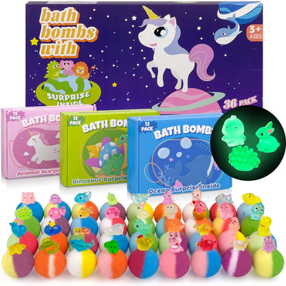 Bath Bombs for Kids, 12 Pcs Bath Bombs with Glow in The Dark Ocean Surprise Inside, Handmade Organic Bubble Bath Ball Gift Set for Boys and Girls, Gift for Birthday Christmas Easter