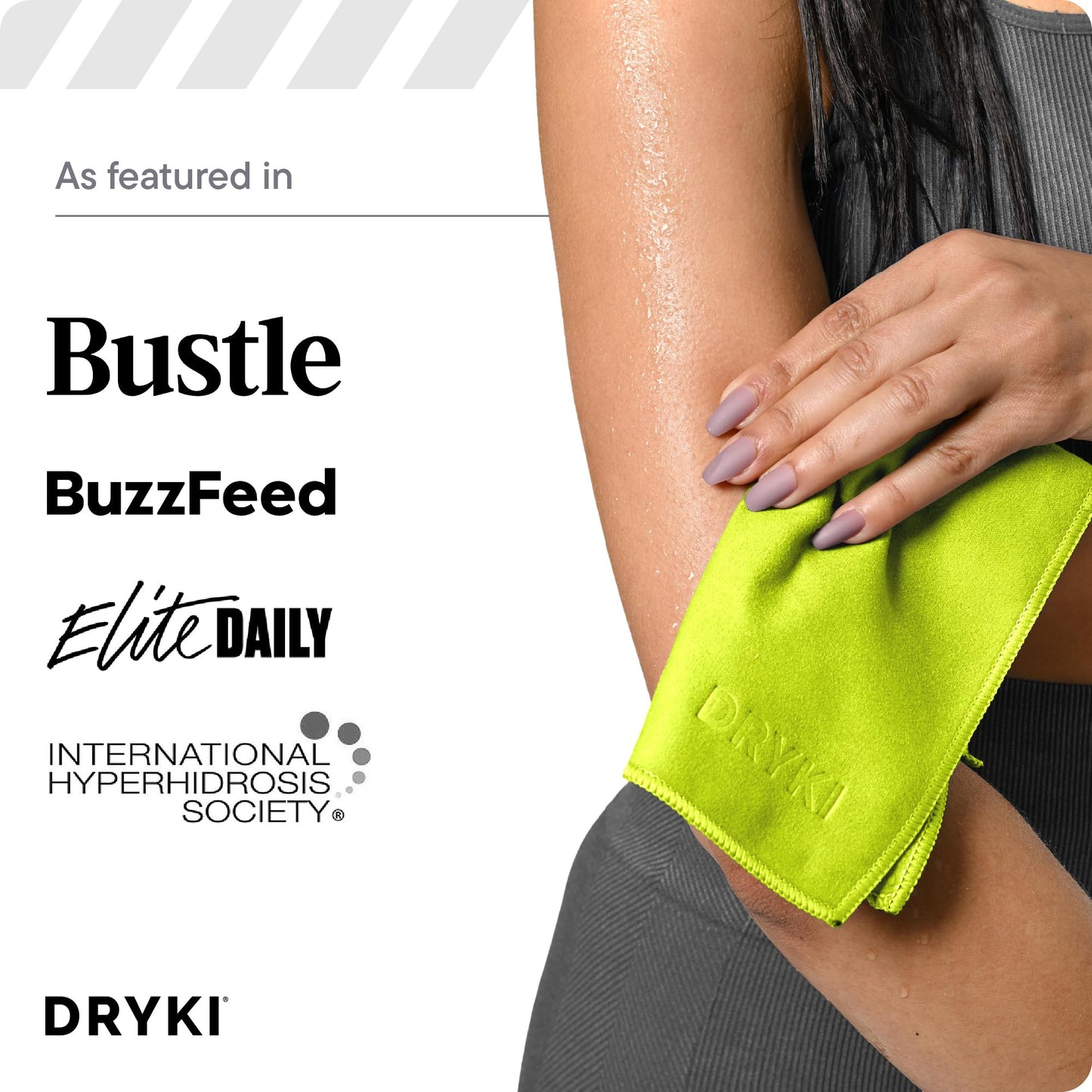 DRYKI Sweat Absorbing Handkerchiefs - The Original Pocket-Sized Sweat Towels - Quick-Dry Microfiber Sweat Rags for Face, Hands, & Body - Men & Women - Gym, Sports, and Work (Black: 5 Pack)