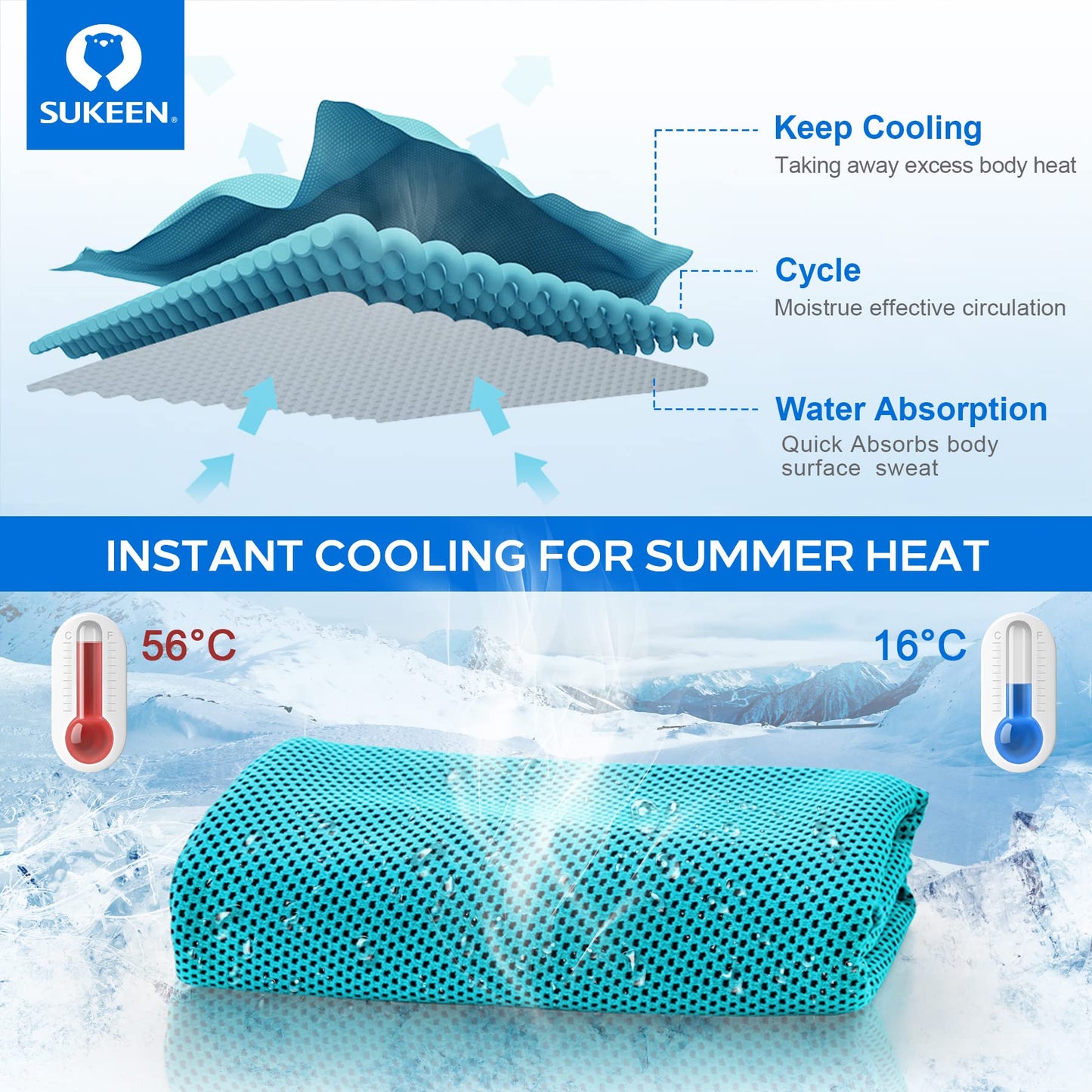 Sukeen 4 Pack Cooling Towels (40"x12"),Ice Towel,Soft Breathable Chilly Towel,Microfiber Towel for Yoga,Sport,Running,Gym,Workout,Camping,Fitness,Workout & More Activities