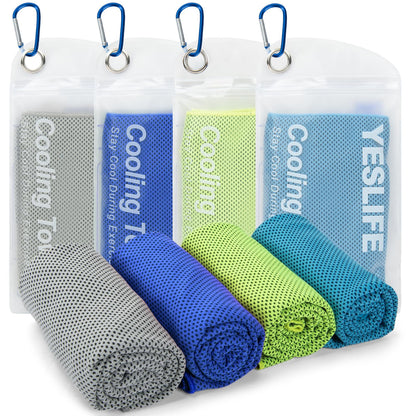 YESLIFE 4 Pack Cooling Towels (40"x12"), Gym Sweat Towels, Cooling Neck Wraps, Soft Breathable Microfiber Towels for Yoga, Running, Sport, Workout, Camping & More (Multicolor)