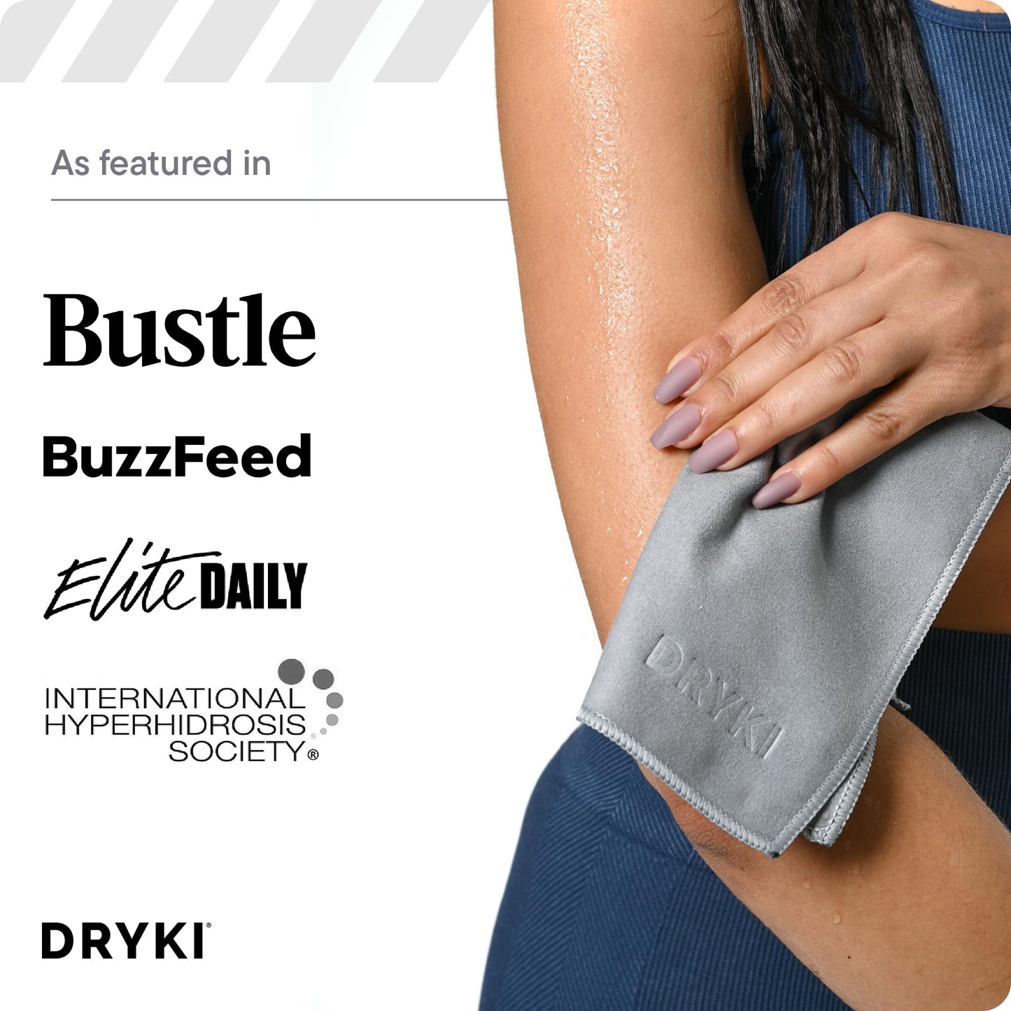 DRYKI Sweat Absorbing Handkerchiefs - The Original Pocket-Sized Sweat Towels - Quick-Dry Microfiber Sweat Rags for Face, Hands, & Body - Men & Women - Gym, Sports, and Work (Black: 5 Pack)