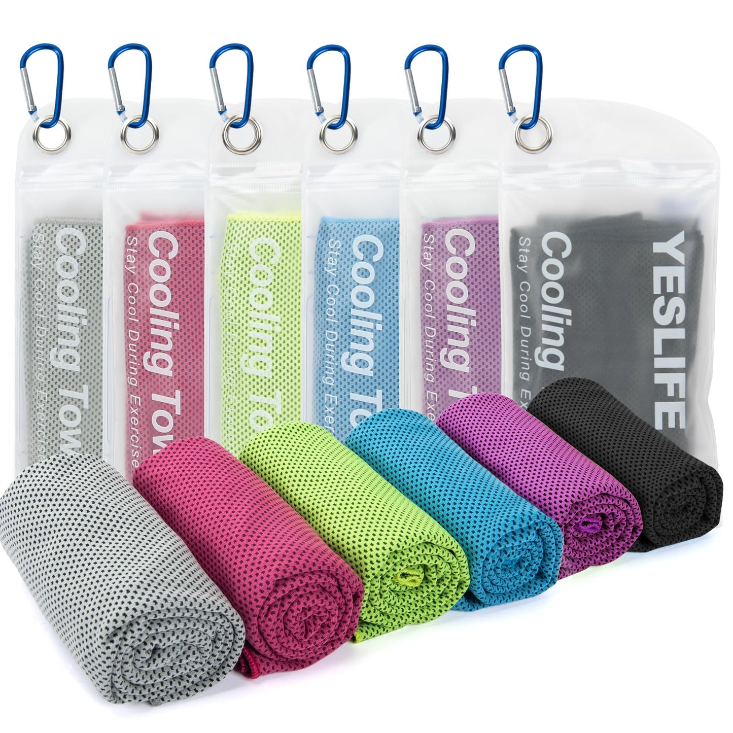 YESLIFE 4 Pack Cooling Towels (40"x12"), Gym Sweat Towels, Cooling Neck Wraps, Soft Breathable Microfiber Towels for Yoga, Running, Sport, Workout, Camping & More (Multicolor)