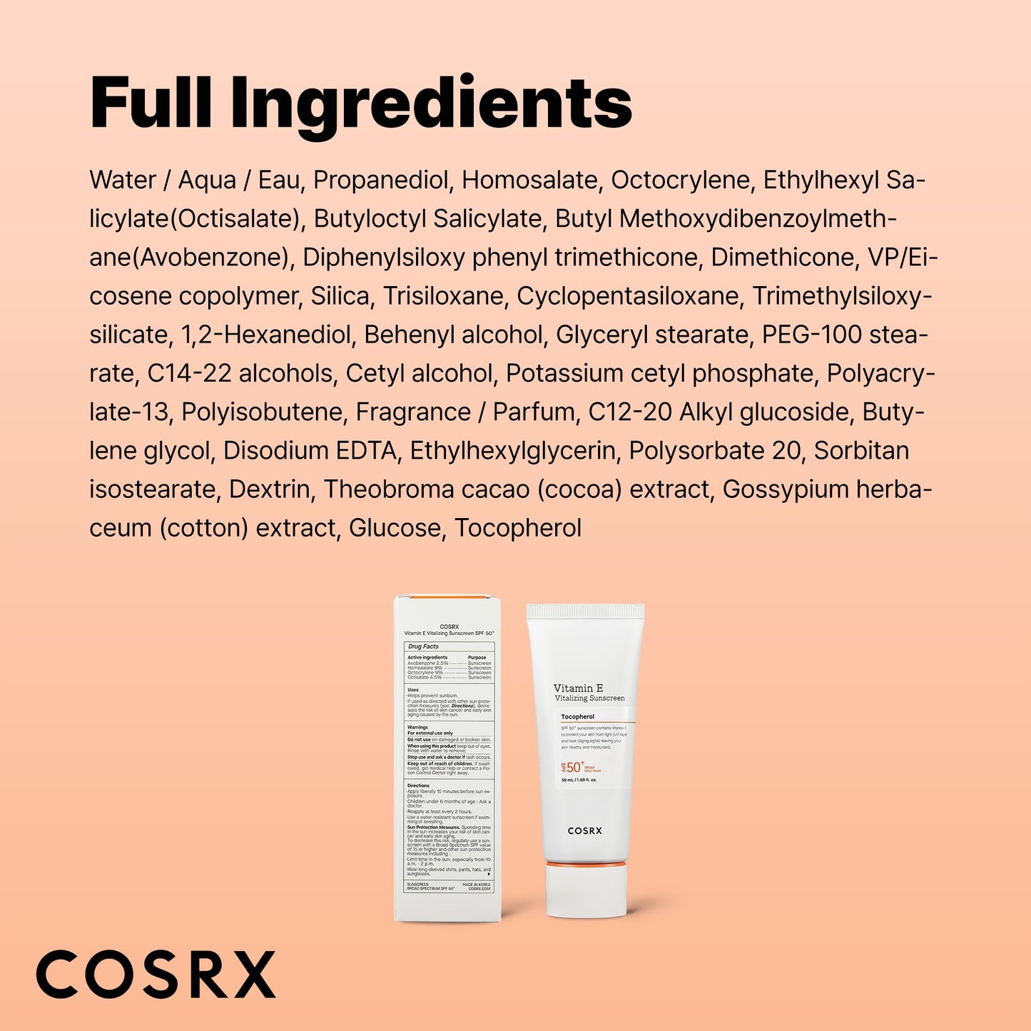 COSRX Vitamin E Sunscreen for Oily Skin SPF 50, Natural Glow Face Sunscreen, Lightweight, Non-Sticky, No White Cast, Hydrating, Beach Essentials, Summer Travel Essentials, Korean Skincare,1.69 fl oz
