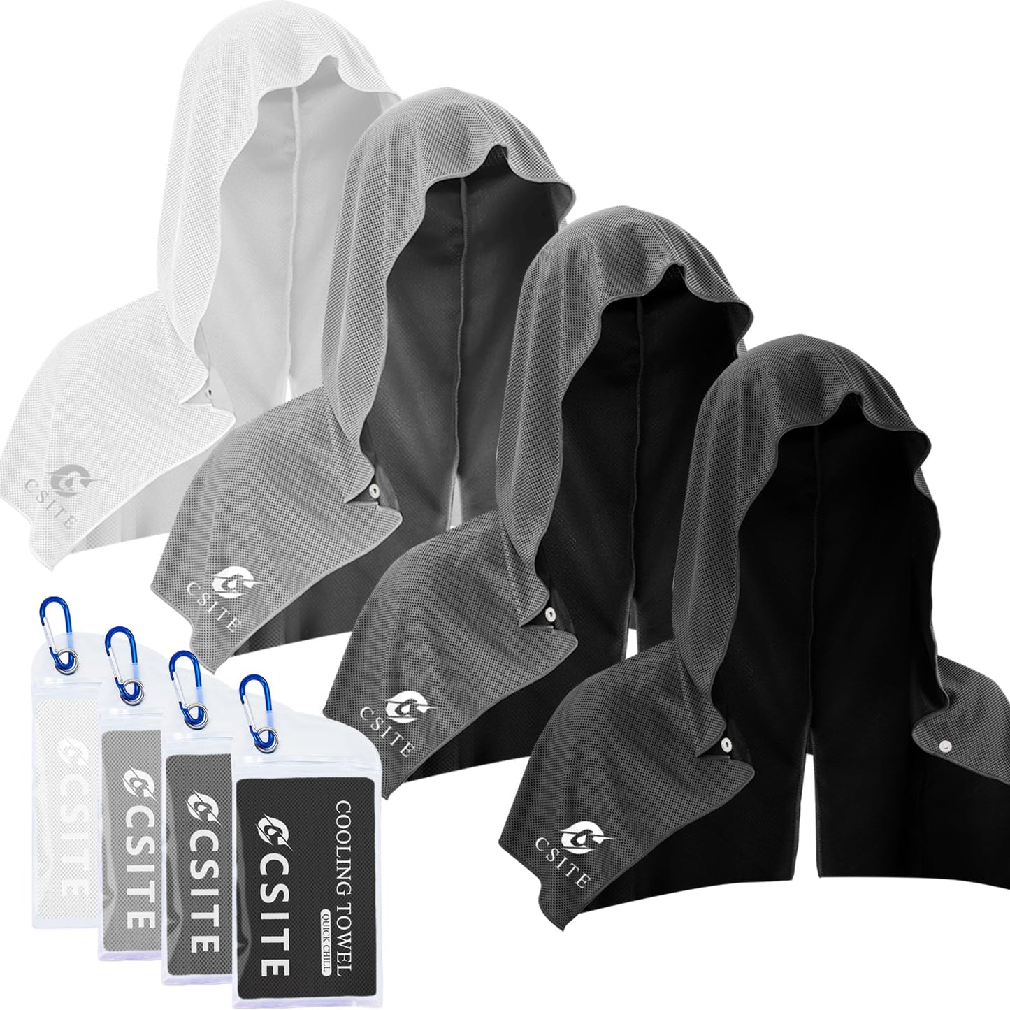 CSITE 3 Pack Cooling Hoodie Towels for Neck and Face, UPF 50 Sun Protection & Instant Cooling, Ice Towels for Hot Weather, Soft Breathable Towel for Sport, Work Out, Gym, Camping & More Activities
