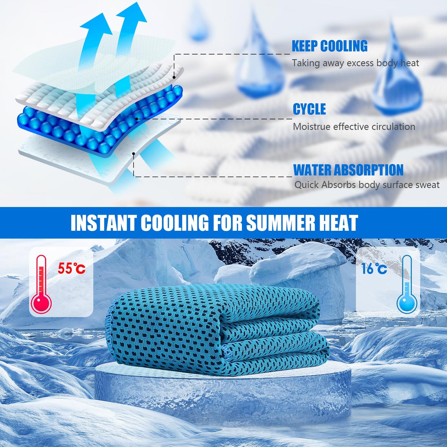 Leuceiy 4 Pack Cooling Towels (40"x12"), Cooling Towels for Neck and Face, Gym Towel for Working Out, Soft Breathable Microfiber Ice Towel for Yoga Sport Running Golf