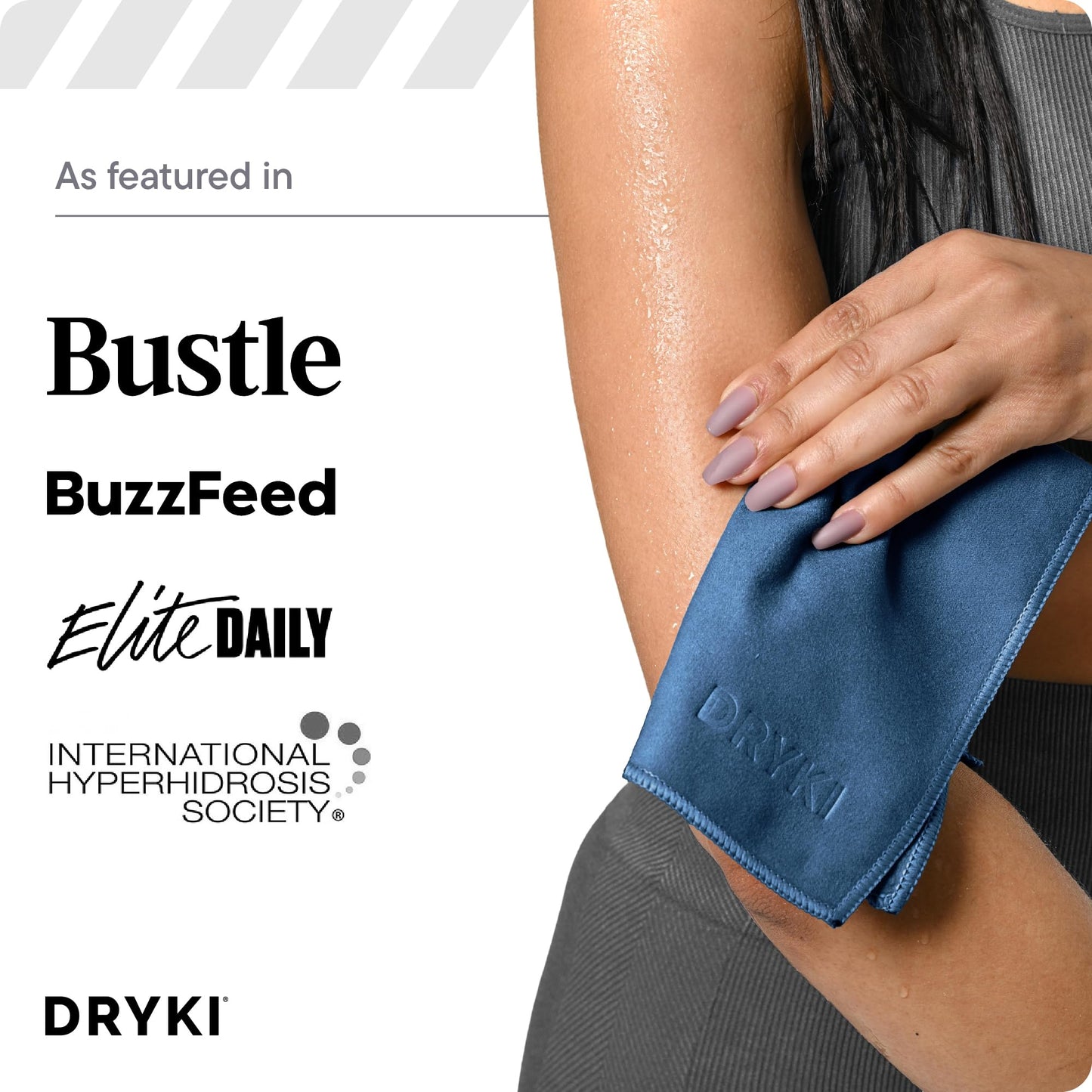 DRYKI Sweat Absorbing Handkerchiefs - The Original Pocket-Sized Sweat Towels - Quick-Dry Microfiber Sweat Rags for Face, Hands, & Body - Men & Women - Gym, Sports, and Work (Black: 5 Pack)