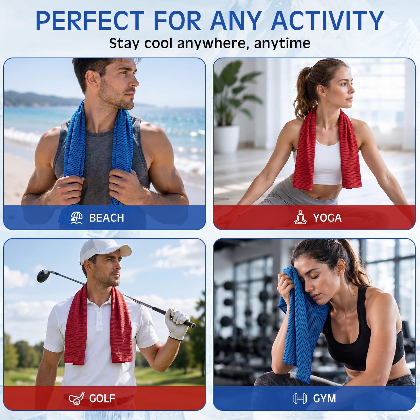 BBTO 100 Pack Cooling Towel - Microfiber Cold Sports Sweat Rags Neck & Face Breathable Ice Chilly Towel for Gym Yoga Golf Workout Beach Accessories