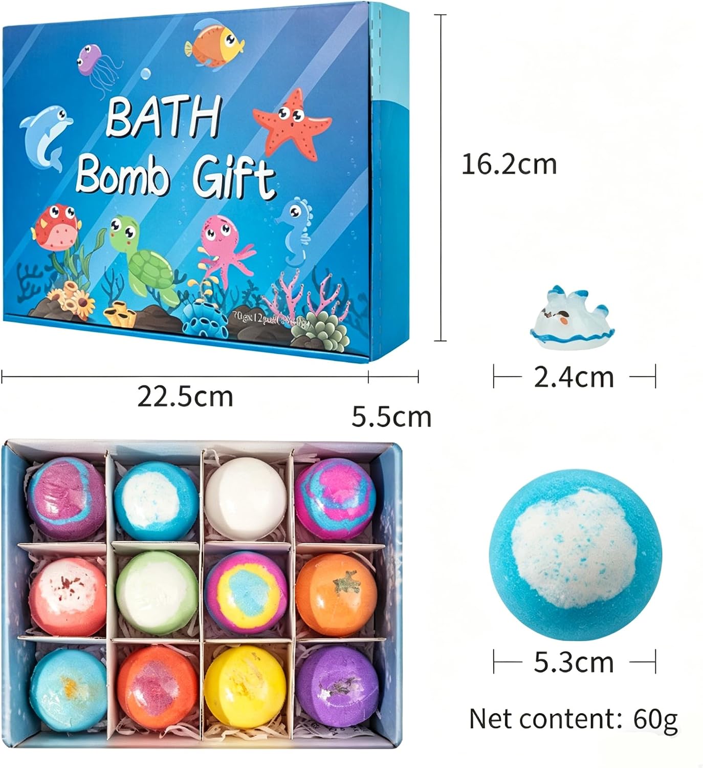 Ocean Toy Bath Salt Ball Sleeve Box Bath Bombs,Bath Bombs with Surprise Inside,Gift Set with 12 Sea Animal Toys,Fun,Educational,and Safe Natural Bath Bubble with Toys,Great Gift for Kids’Birthdays