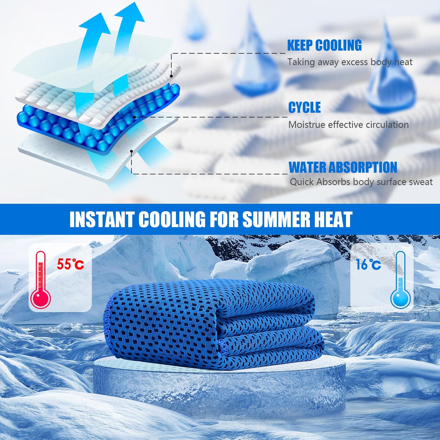 Leuceiy 4 Pack Cooling Towels (40"x12"), Cooling Towels for Neck and Face, Gym Towel for Working Out, Soft Breathable Microfiber Ice Towel for Yoga Sport Running Golf