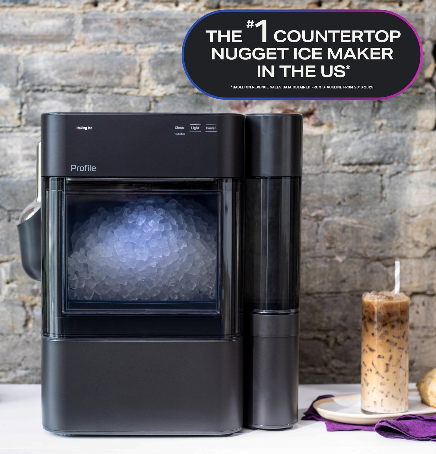 GE Profile Opal 2.0 Ultra Nugget Ice Maker with .75 Gallon Side Tank and Scale Inhibiting Filter, Scoop Included, 38 lbs in 24 Hours, Pellet Ice Machine with WiFi & Smart Connected, Stainless Steel