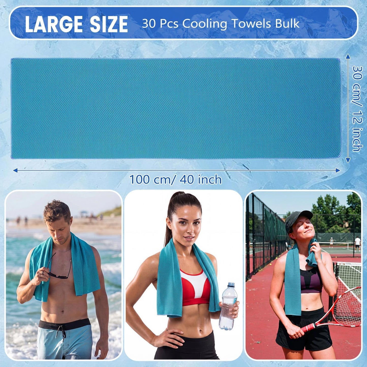 Hosuly 30 Pack Cooling Towels 40"x12" Cooling Neck Wraps Soft Breathable Chilly Towel Ice Towels Microfiber Workout Towel for Yoga Sport Running Workout Gym Camping Fitness Activities(Orange)