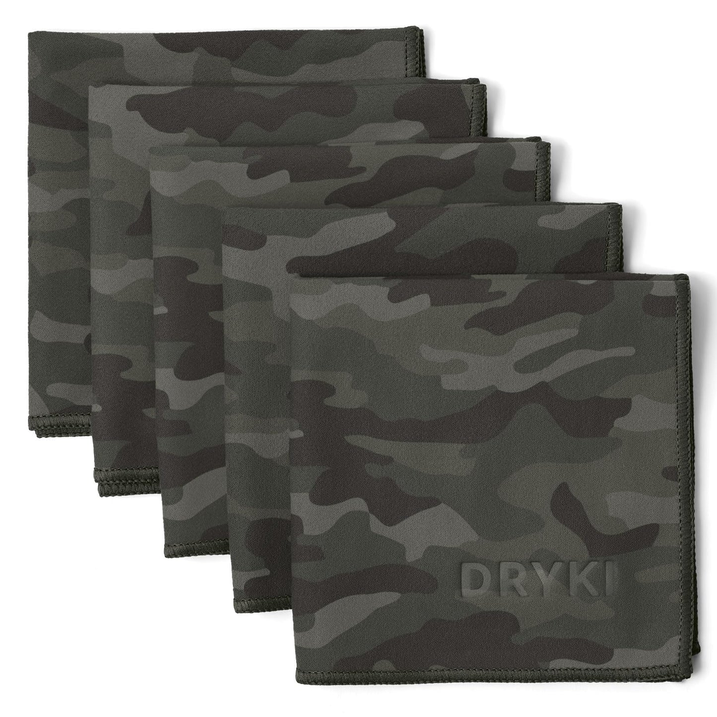 DRYKI Sweat Absorbing Handkerchiefs - The Original Pocket-Sized Sweat Towels - Quick-Dry Microfiber Sweat Rags for Face, Hands, & Body - Men & Women - Gym, Sports, and Work (Black: 5 Pack)