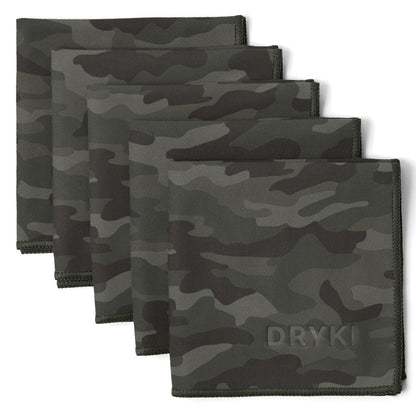 DRYKI Sweat Absorbing Handkerchiefs - The Original Pocket-Sized Sweat Towels - Quick-Dry Microfiber Sweat Rags for Face, Hands, & Body - Men & Women - Gym, Sports, and Work (Black: 5 Pack)