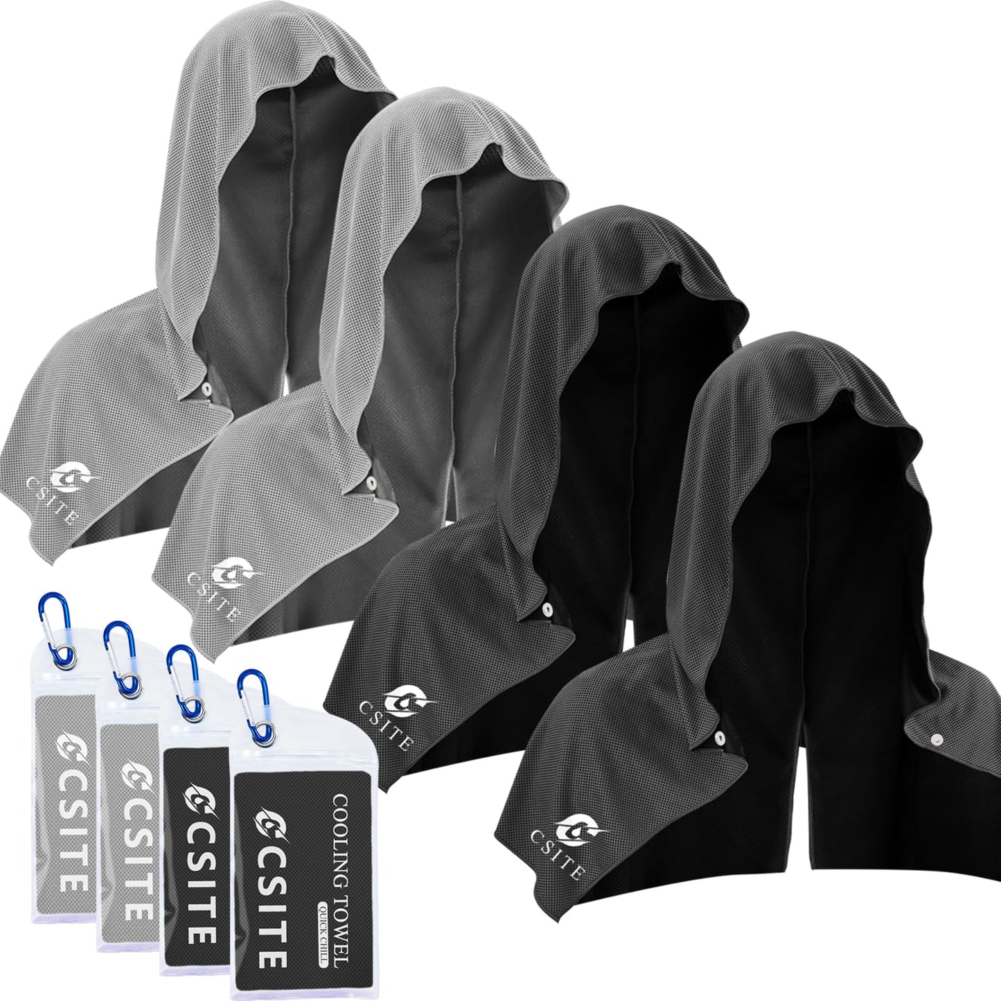 CSITE 3 Pack Cooling Hoodie Towels for Neck and Face, UPF 50 Sun Protection & Instant Cooling, Ice Towels for Hot Weather, Soft Breathable Towel for Sport, Work Out, Gym, Camping & More Activities