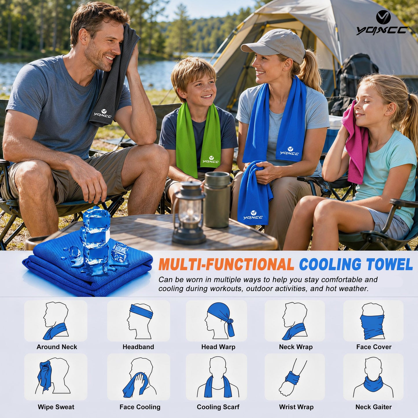 YQXCC 4 Pack Cooling Towels (40"x12"), Ice Cool Neck Towel, Soft Breathable Microfiber for Gym, Yoga, Golf, Running, Camping & All Hot Weather Activities