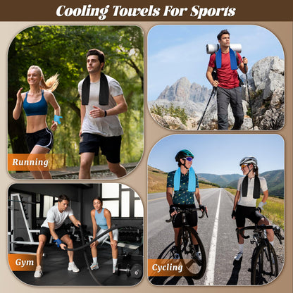 4 Pack Cooling Towels, Soft Breathable Cooling Towels for Neck and Face, Microfiber Gym Towels for Men and Women with Waterproof Bag & Carabiner, Sweat Towel for Yoga, Golf, Hiking, Running