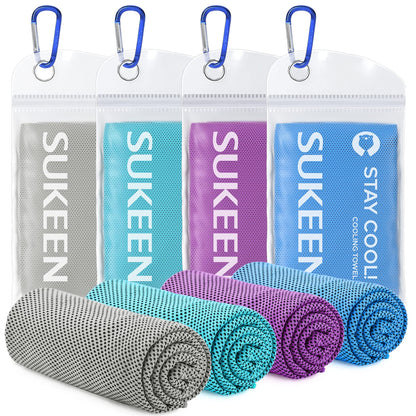 Sukeen 4 Pack Cooling Towels (40"x12"),Ice Towel,Soft Breathable Chilly Towel,Microfiber Towel for Yoga,Sport,Running,Gym,Workout,Camping,Fitness,Workout & More Activities