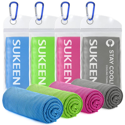 Sukeen [4 Pack Cooling Towel (40"x12"), Soft Breathable Chilly Microfiber Towel for Yoga,Sport,Running,Gym,Workout,Camping,Fitness,Workout & More Activities