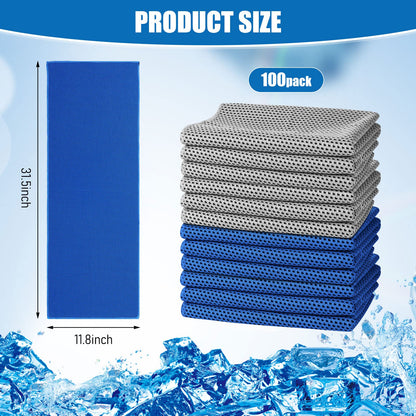 BBTO 100 Pack Cooling Towel - Microfiber Cold Sports Sweat Rags Neck & Face Breathable Ice Chilly Towel for Gym Yoga Golf Workout Beach Accessories
