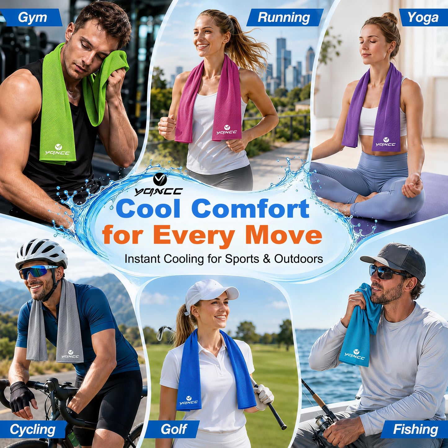 YQXCC 4 Pack Cooling Towels (47"x12"), Ice Cool Neck Towel, Soft Breathable Microfiber for Yoga, Golf, Gym, Running, Camping & Hot Weather