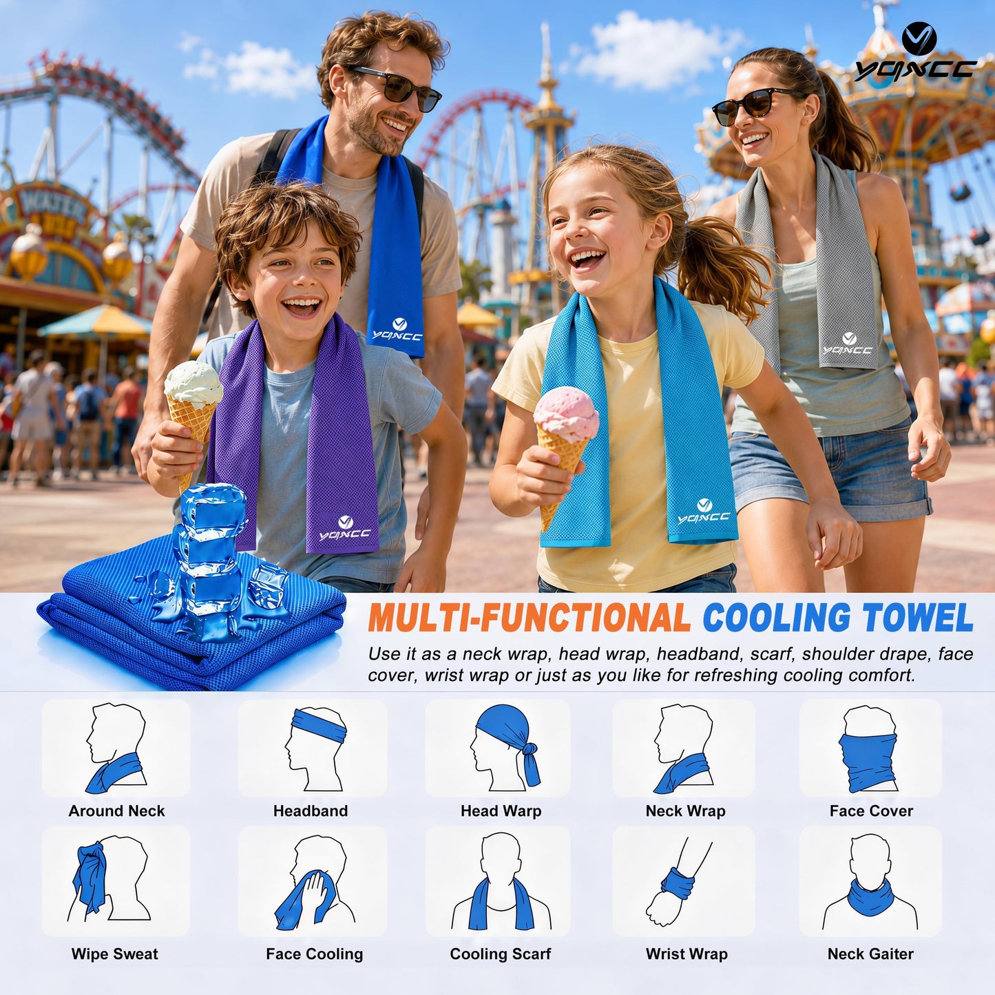 YQXCC 4 Pack Cooling Towels (47"x12"), Ice Cool Neck Towel, Soft Breathable Microfiber for Yoga, Golf, Gym, Running, Camping & Hot Weather