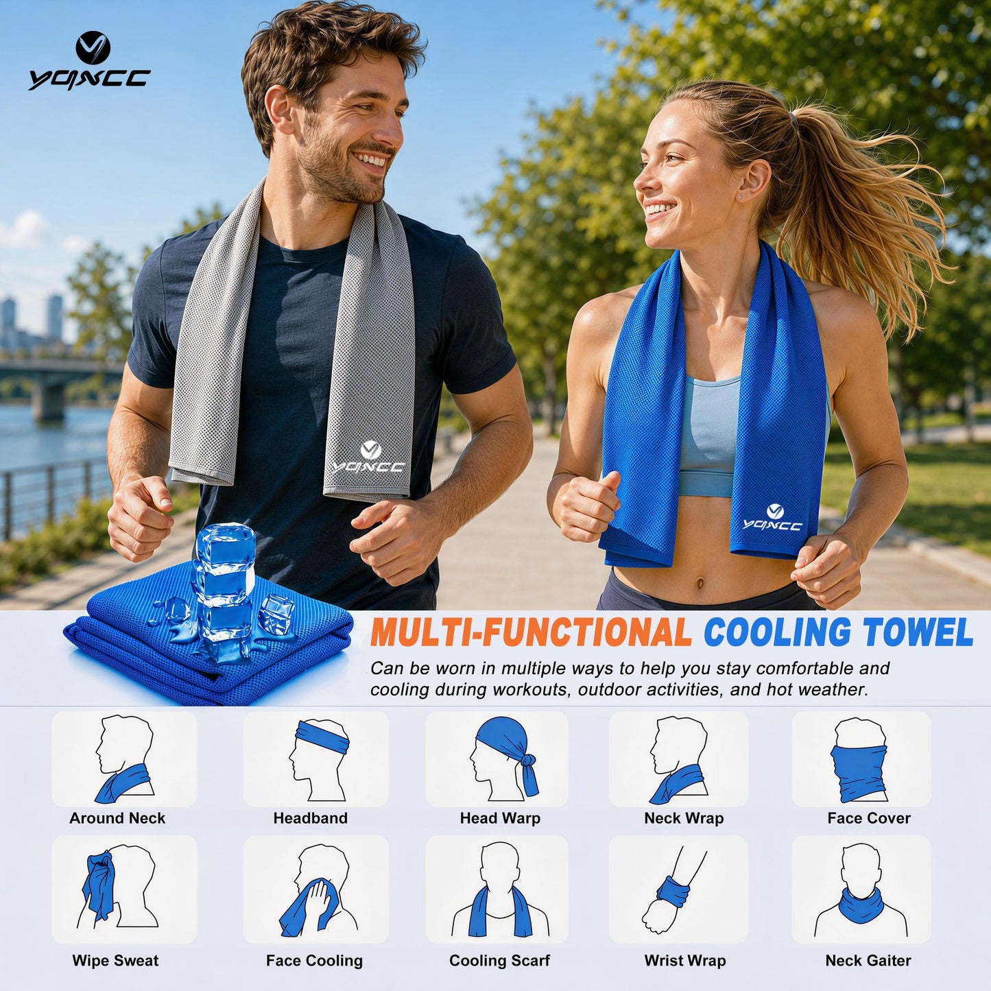 YQXCC 4 Pack Cooling Towels (40"x12"), Ice Cool Neck Towel, Soft Breathable Microfiber for Gym, Yoga, Golf, Running, Camping & All Hot Weather Activities