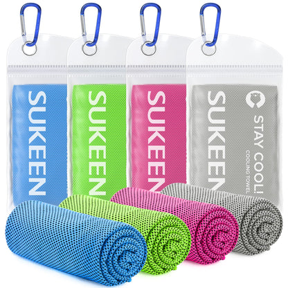Sukeen 4 Pack Cooling Towels (40"x12"),Ice Towel,Soft Breathable Chilly Towel,Microfiber Towel for Yoga,Sport,Running,Gym,Workout,Camping,Fitness,Workout & More Activities