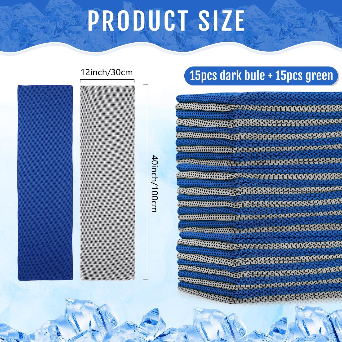 Hosuly 30 Pack Cooling Towels, 40"x12" Ice Breathable Soft Chilly Sweat Rag Microfiber Workout Rags for Gym Cooling Towels for Neck and Face for Yoga Golf Sport Running