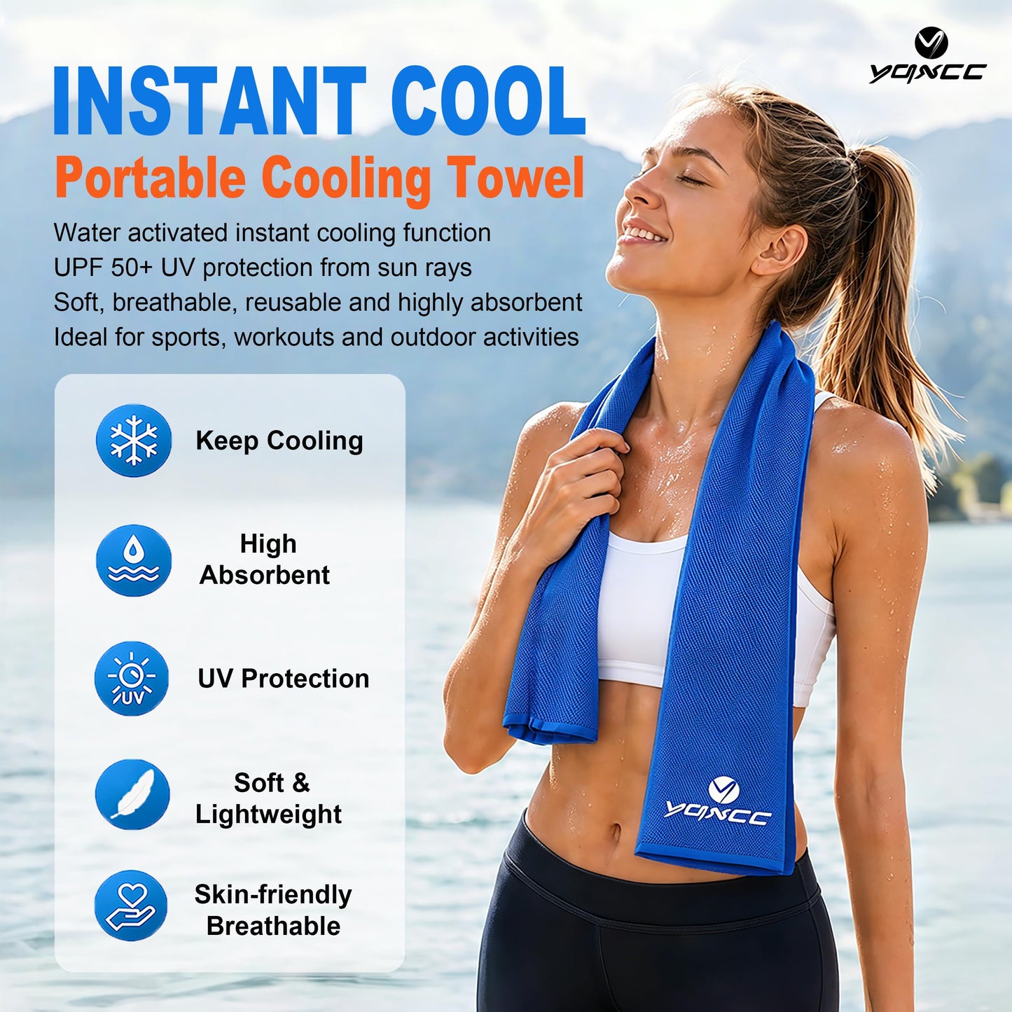YQXCC 4 Pack Cooling Towels (47"x12"), Ice Cool Neck Towel, Soft Breathable Microfiber for Yoga, Golf, Gym, Running, Camping & Hot Weather