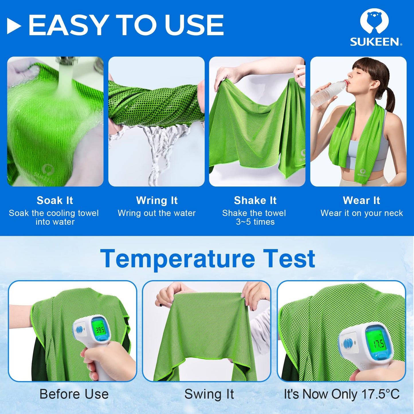 Sukeen 4 Pack Cooling Towels (40"x12"),Ice Towel,Soft Breathable Chilly Towel,Microfiber Towel for Yoga,Sport,Running,Gym,Workout,Camping,Fitness,Workout & More Activities