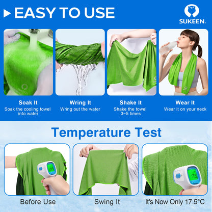 Sukeen 4 Pack Cooling Towels (40"x12"),Ice Towel,Soft Breathable Chilly Towel,Microfiber Towel for Yoga,Sport,Running,Gym,Workout,Camping,Fitness,Workout & More Activities