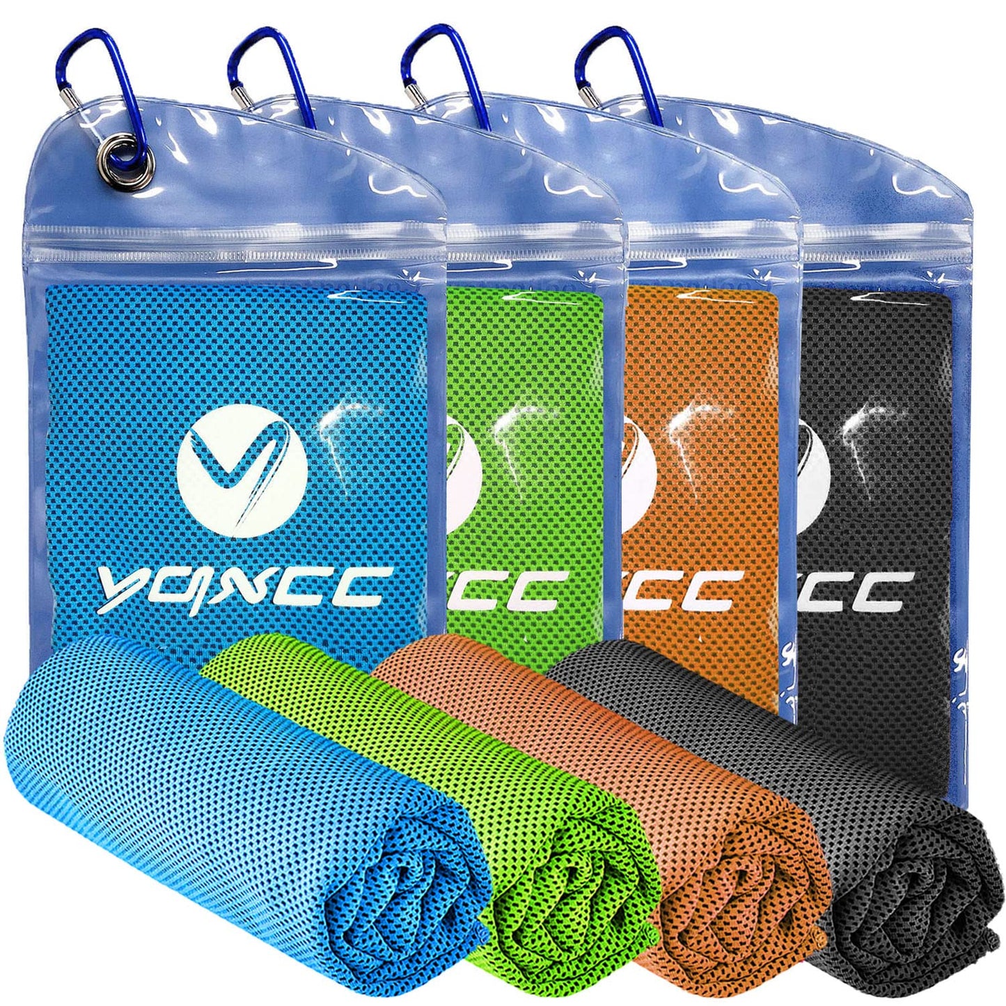 YQXCC 4 Pack Cooling Towels (47"x12"), Ice Cool Neck Towel, Soft Breathable Microfiber for Yoga, Golf, Gym, Running, Camping & Hot Weather
