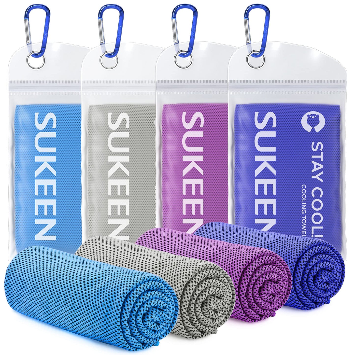 Sukeen 4 Pack Cooling Towels (40"x12"),Ice Towel,Soft Breathable Chilly Towel,Microfiber Towel for Yoga,Sport,Running,Gym,Workout,Camping,Fitness,Workout & More Activities