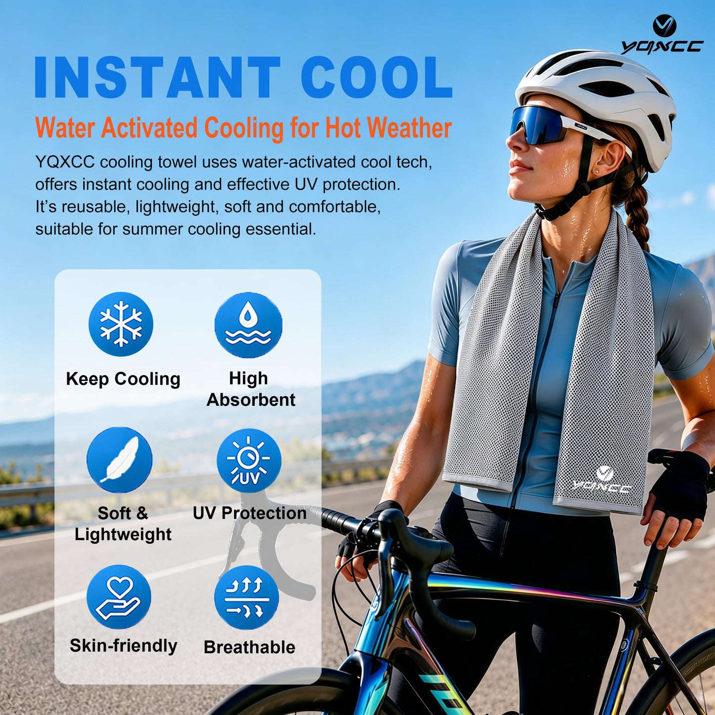 YQXCC 4 Pack Cooling Towels (40"x12"), Ice Cool Neck Towel, Soft Breathable Microfiber for Gym, Yoga, Golf, Running, Camping & All Hot Weather Activities