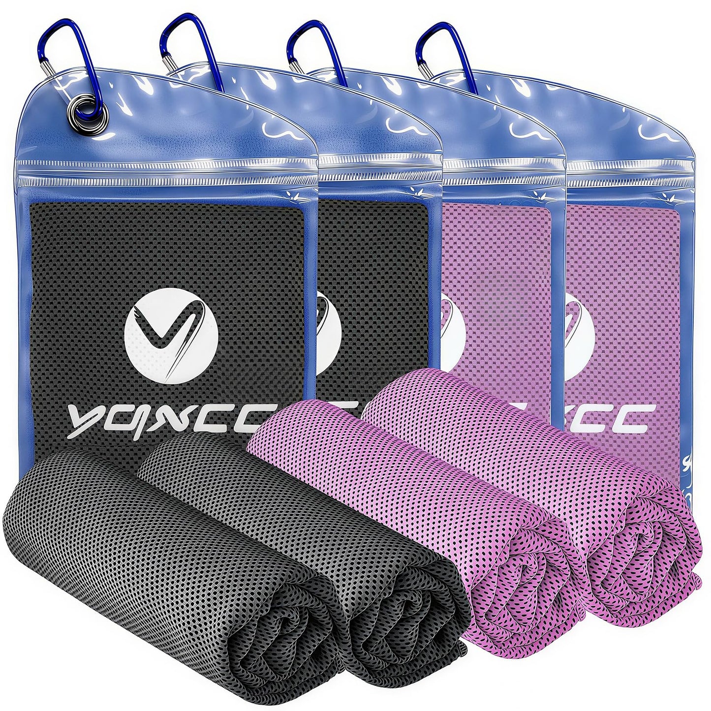 YQXCC 4 Pack Cooling Towels (40"x12"), Ice Cool Neck Towel, Soft Breathable Microfiber for Gym, Yoga, Golf, Running, Camping & All Hot Weather Activities
