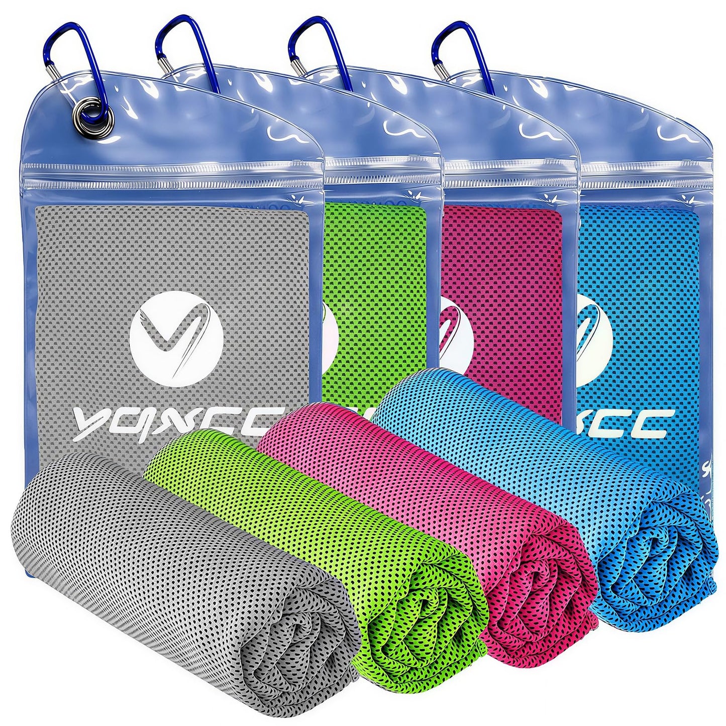 YQXCC 4 Pack Cooling Towels (40"x12"), Ice Cool Neck Towel, Soft Breathable Microfiber for Gym, Yoga, Golf, Running, Camping & All Hot Weather Activities