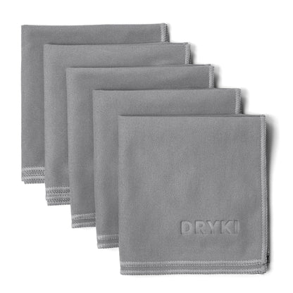 DRYKI Sweat Absorbing Handkerchiefs - The Original Pocket-Sized Sweat Towels - Quick-Dry Microfiber Sweat Rags for Face, Hands, & Body - Men & Women - Gym, Sports, and Work (Black: 5 Pack)