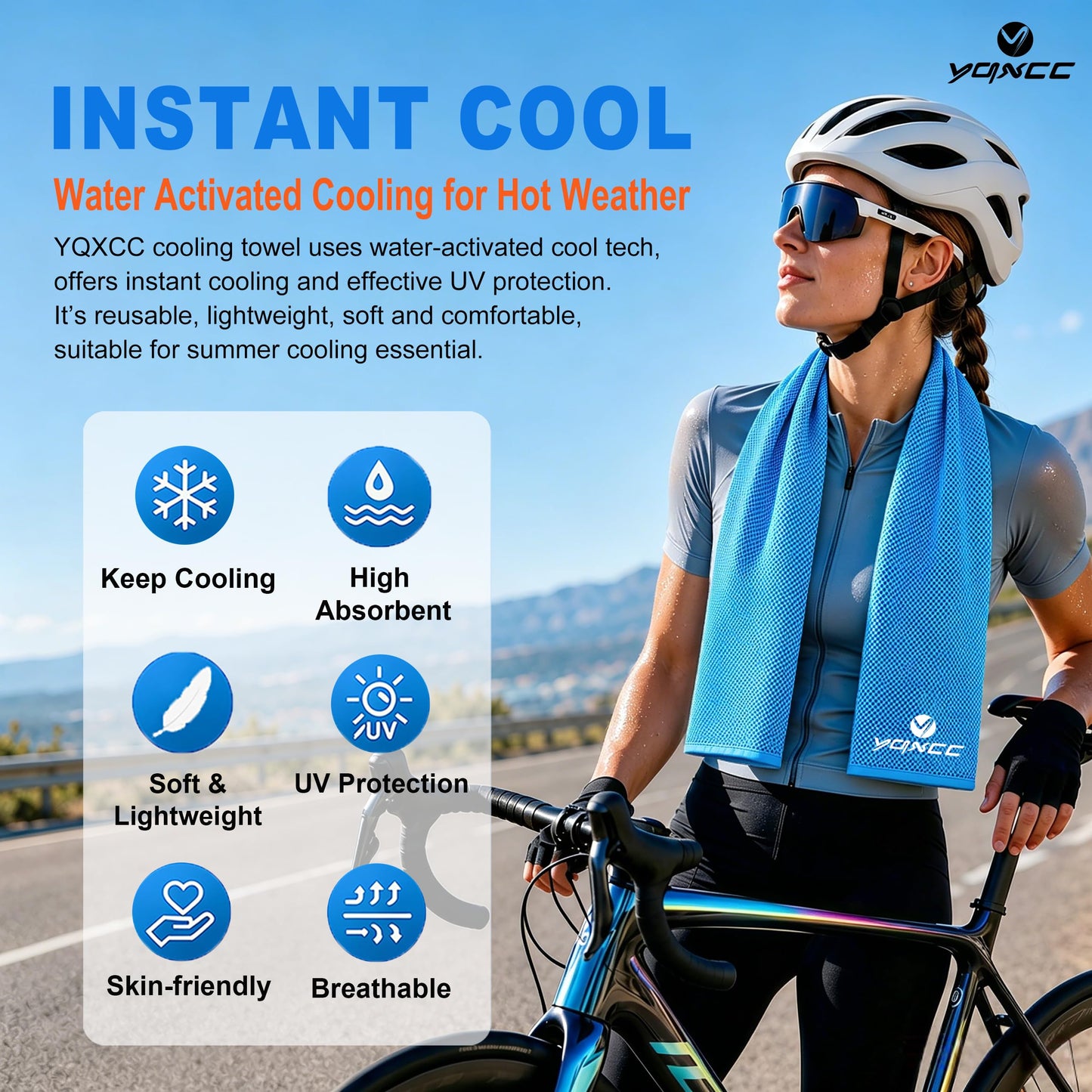 YQXCC 4 Pack Cooling Towels (40"x12"), Ice Cool Neck Towel, Soft Breathable Microfiber for Gym, Yoga, Golf, Running, Camping & All Hot Weather Activities