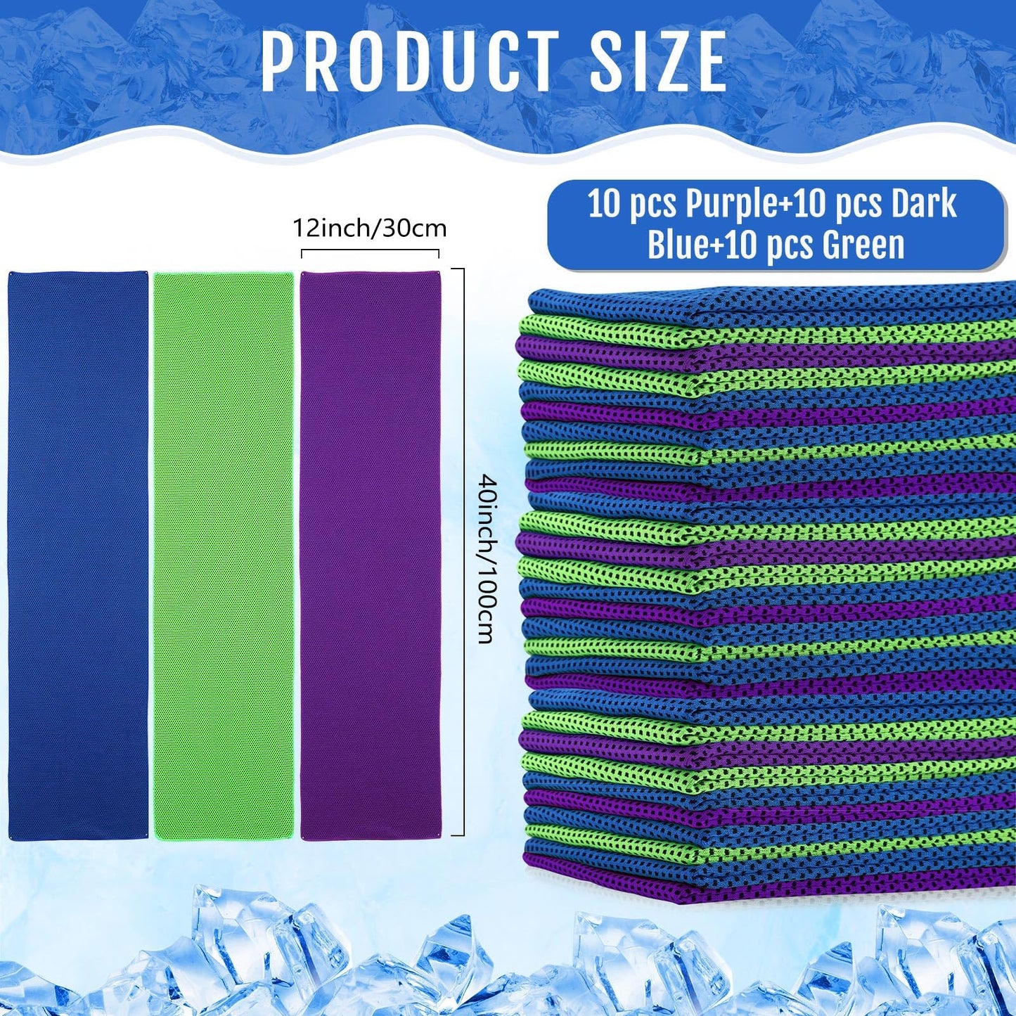Hosuly 30 Pack Cooling Towels, 40"x12" Ice Breathable Soft Chilly Sweat Rag Microfiber Workout Rags for Gym Cooling Towels for Neck and Face for Yoga Golf Sport Running