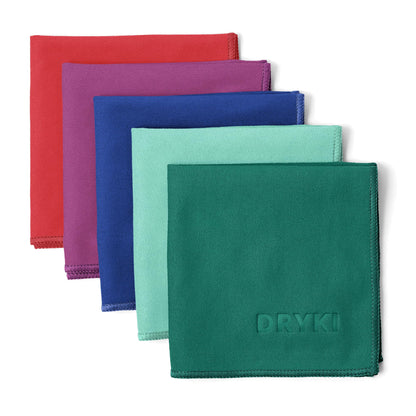 DRYKI Sweat Absorbing Handkerchiefs - The Original Pocket-Sized Sweat Towels - Quick-Dry Microfiber Sweat Rags for Face, Hands, & Body - Men & Women - Gym, Sports, and Work (Black: 5 Pack)