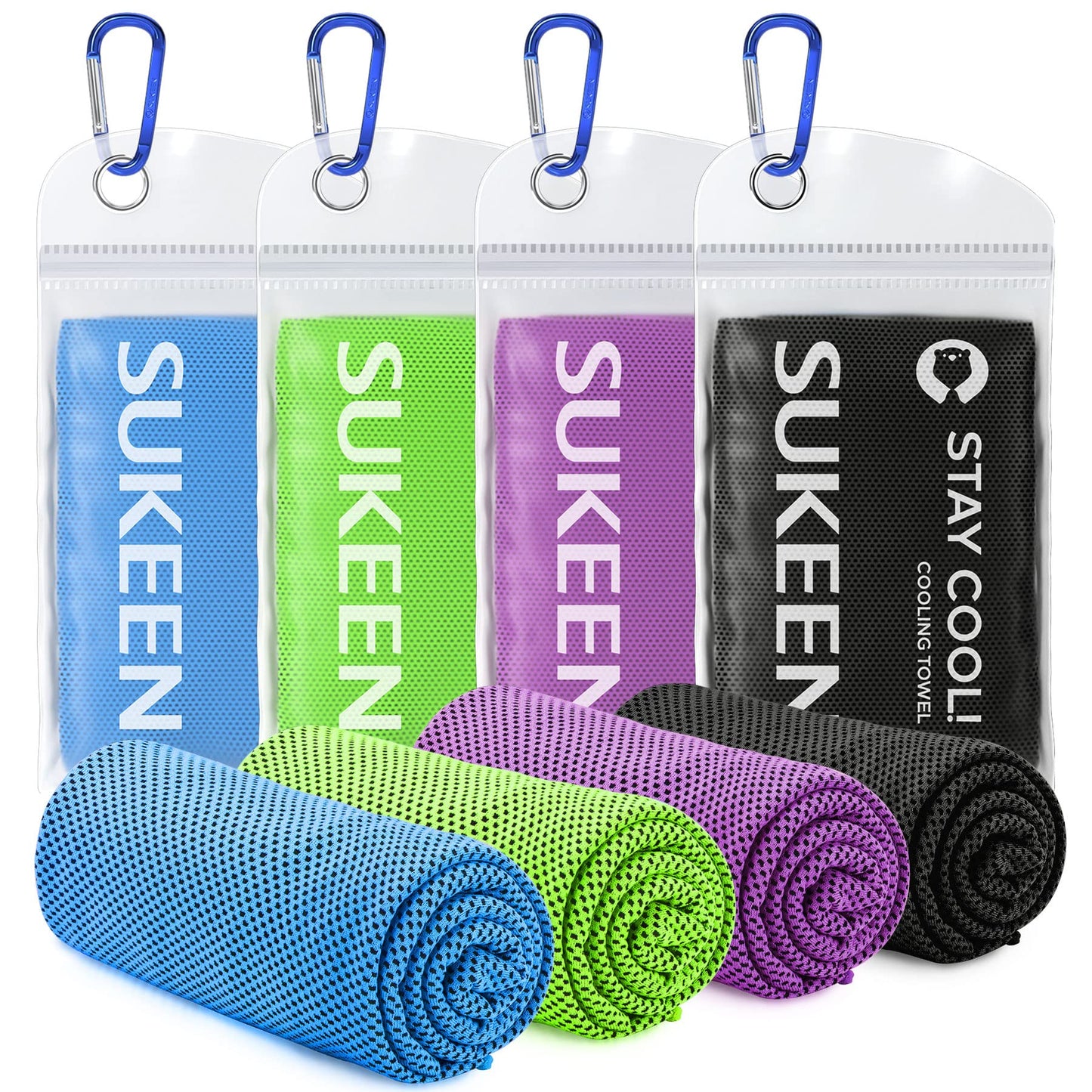 Sukeen 4 Pack Cooling Towels (40"x12"),Ice Towel,Soft Breathable Chilly Towel,Microfiber Towel for Yoga,Sport,Running,Gym,Workout,Camping,Fitness,Workout & More Activities