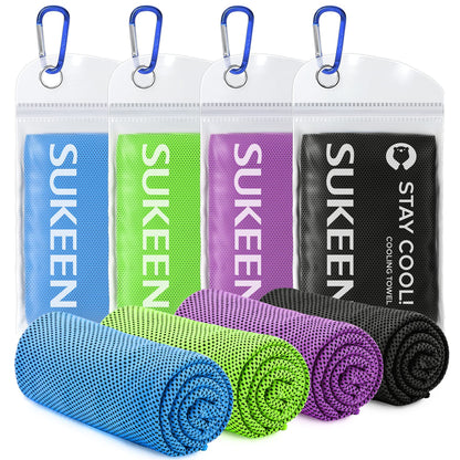 Sukeen 4 Pack Cooling Towels (40"x12"),Ice Towel,Soft Breathable Chilly Towel,Microfiber Towel for Yoga,Sport,Running,Gym,Workout,Camping,Fitness,Workout & More Activities