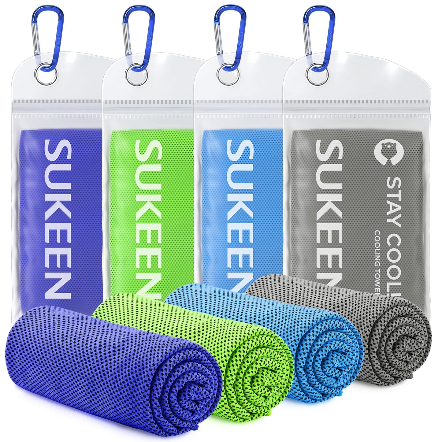 Sukeen [4 Pack Cooling Towel (40"x12"), Soft Breathable Chilly Microfiber Towel for Yoga,Sport,Running,Gym,Workout,Camping,Fitness,Workout & More Activities