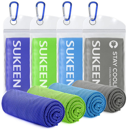 Sukeen [4 Pack Cooling Towel (40"x12"), Soft Breathable Chilly Microfiber Towel for Yoga,Sport,Running,Gym,Workout,Camping,Fitness,Workout & More Activities