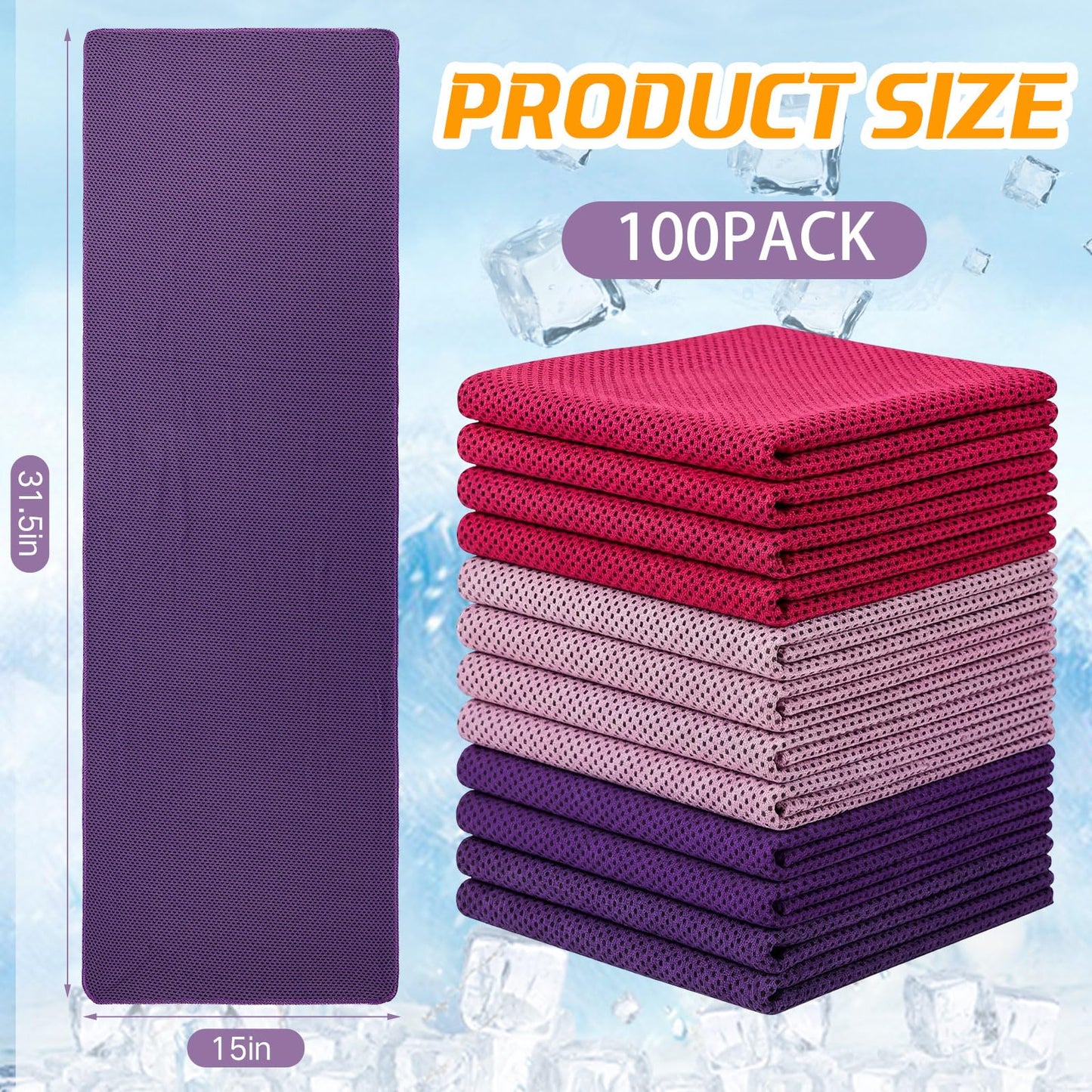 BBTO 100 Pack Cooling Towel - Microfiber Cold Sports Sweat Rags Neck & Face Breathable Ice Chilly Towel for Gym Yoga Golf Workout Beach Accessories