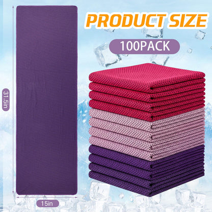 BBTO 100 Pack Cooling Towel - Microfiber Cold Sports Sweat Rags Neck & Face Breathable Ice Chilly Towel for Gym Yoga Golf Workout Beach Accessories