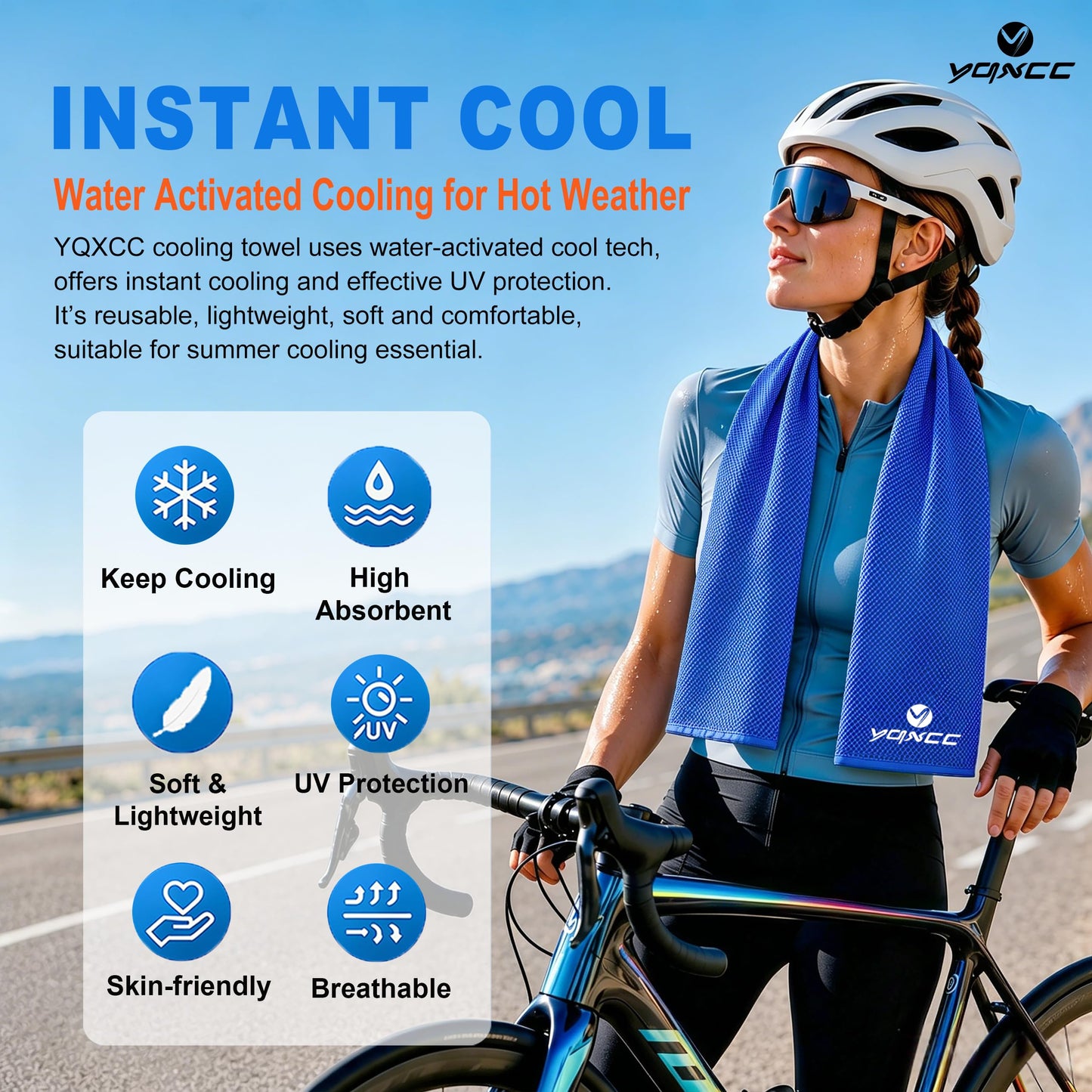 YQXCC 4 Pack Cooling Towels (40"x12"), Ice Cool Neck Towel, Soft Breathable Microfiber for Gym, Yoga, Golf, Running, Camping & All Hot Weather Activities
