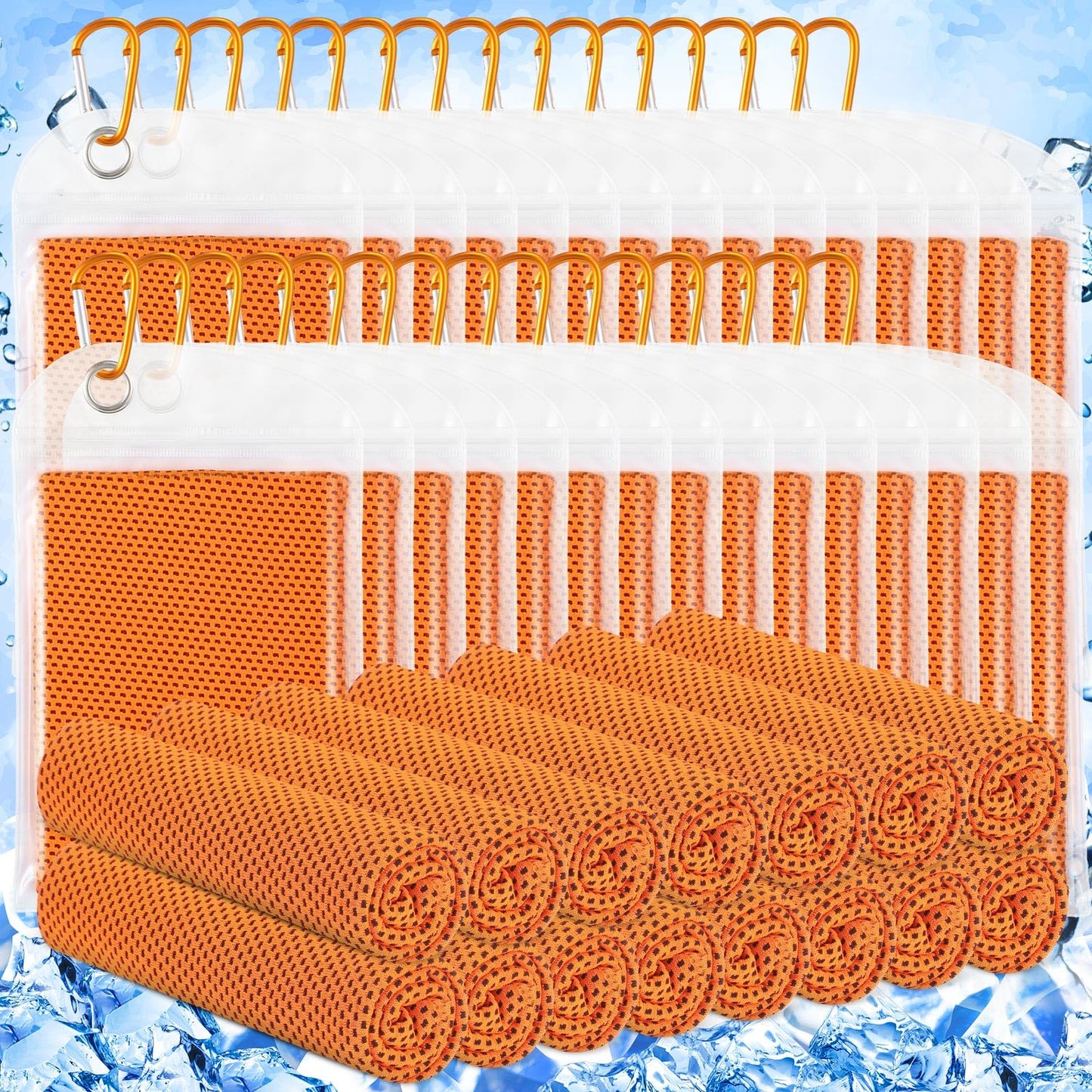 Hosuly 30 Pack Cooling Towels 40"x12" Cooling Neck Wraps Soft Breathable Chilly Towel Ice Towels Microfiber Workout Towel for Yoga Sport Running Workout Gym Camping Fitness Activities(Orange)