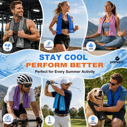 YQXCC 4 Pack Cooling Towels (47"x12"), Ice Cool Neck Towel, Soft Breathable Microfiber for Yoga, Golf, Gym, Running, Camping & Hot Weather