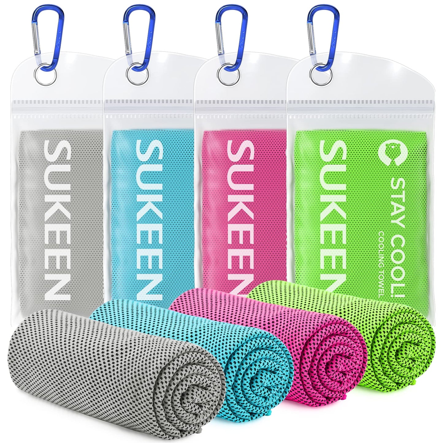 Sukeen [4 Pack Cooling Towel (40"x12"), Soft Breathable Chilly Microfiber Towel for Yoga,Sport,Running,Gym,Workout,Camping,Fitness,Workout & More Activities